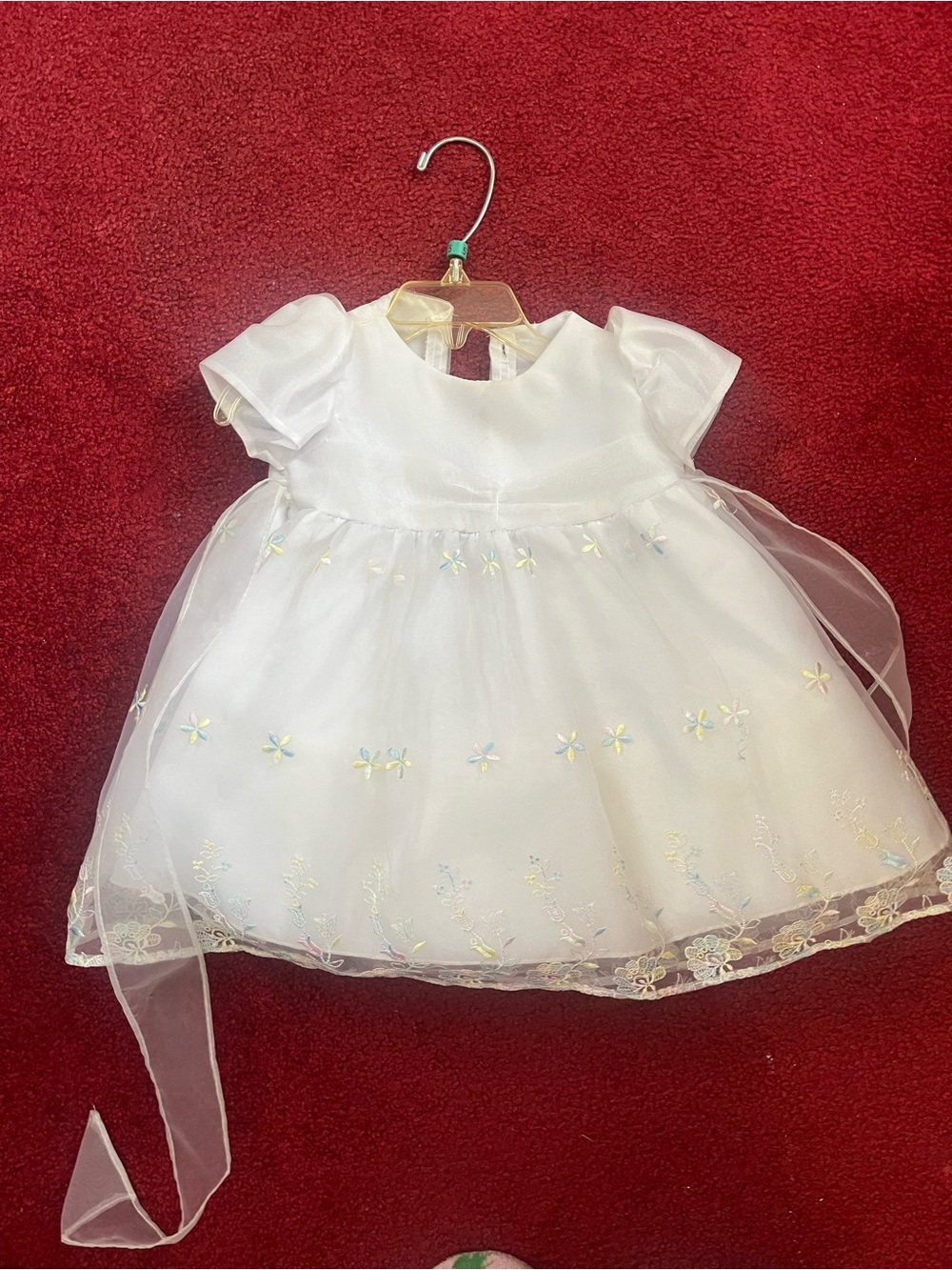 White Floral Organza Baby Dress with Sheer Overlay